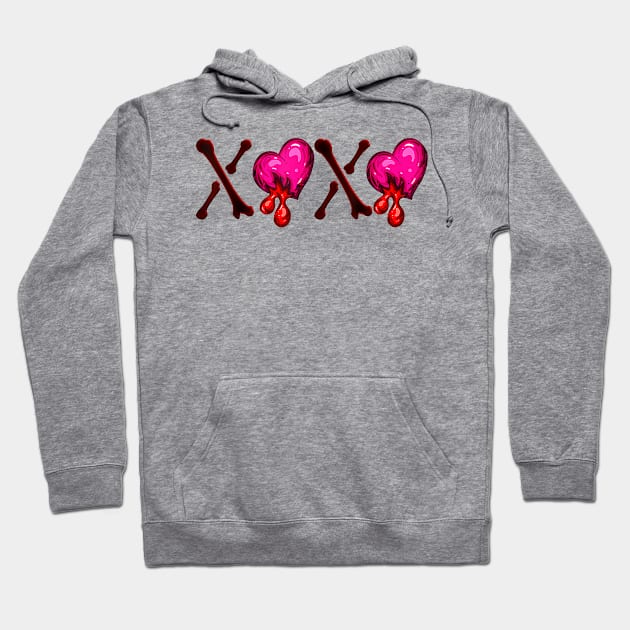 Love Bones Bloody Heart Horror Valentines Day Hoodie by Neldy